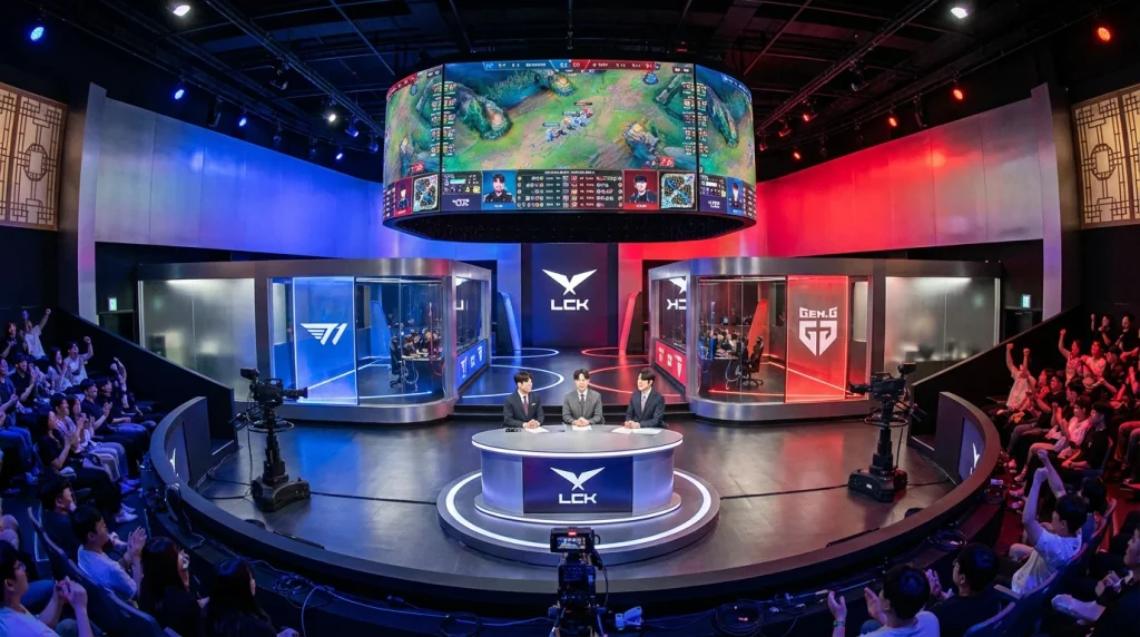 Studio de la LCK en Corée du Sud avec les joueurs en compétition League of Legends