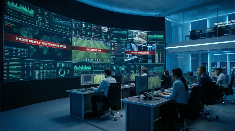 Centre de surveillance de l'intégrité des compétitions esport avec écrans de monitoring