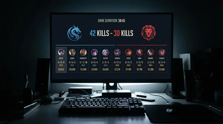 Tableau de statistiques d'un match League of Legends montrant le total de kills