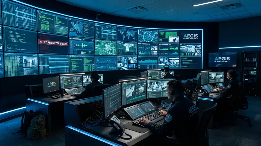 Salle de contrôle avec des écrans affichant des alertes de surveillance de matchs esport